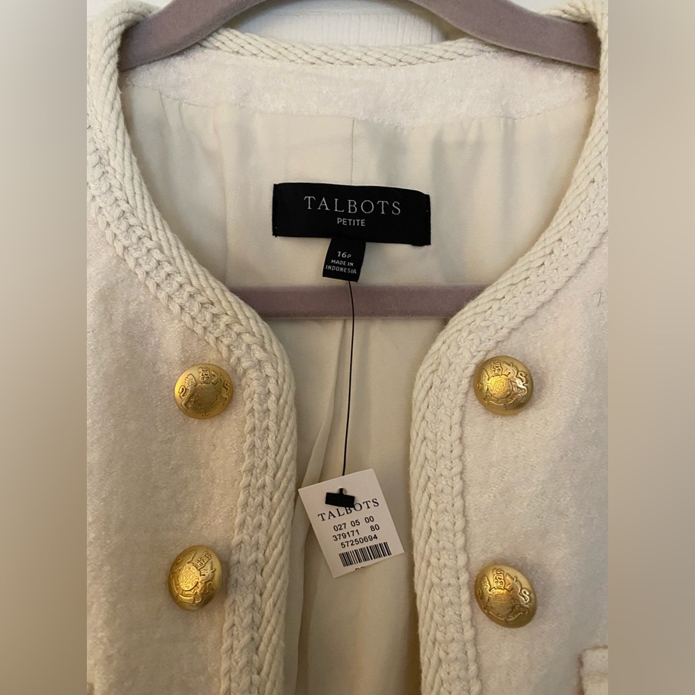 NWT Talbots Cream Berkshire Wool Blend Crop Blazer Lady Jacket Old Money -Sz 16P - Picture 4 of 11